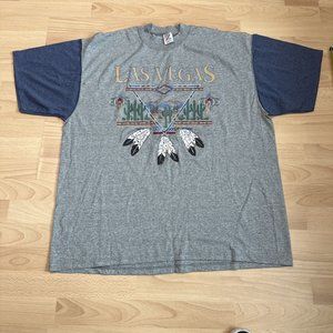 Vintage Las Vegas NV Nevada Desert Aztec Graphic Gray Blue  Shirt 1990s 2XL
